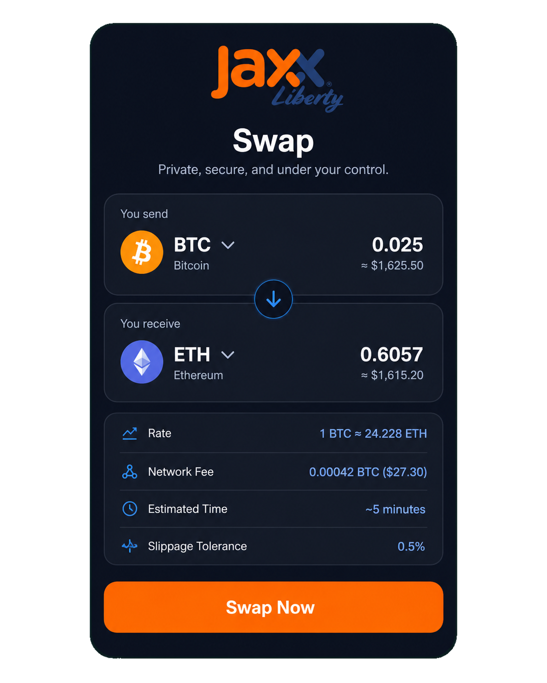 Jaxx Liberty swap interface
